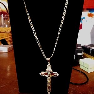 Mens Gold Chain with Cross Jesus Pendant